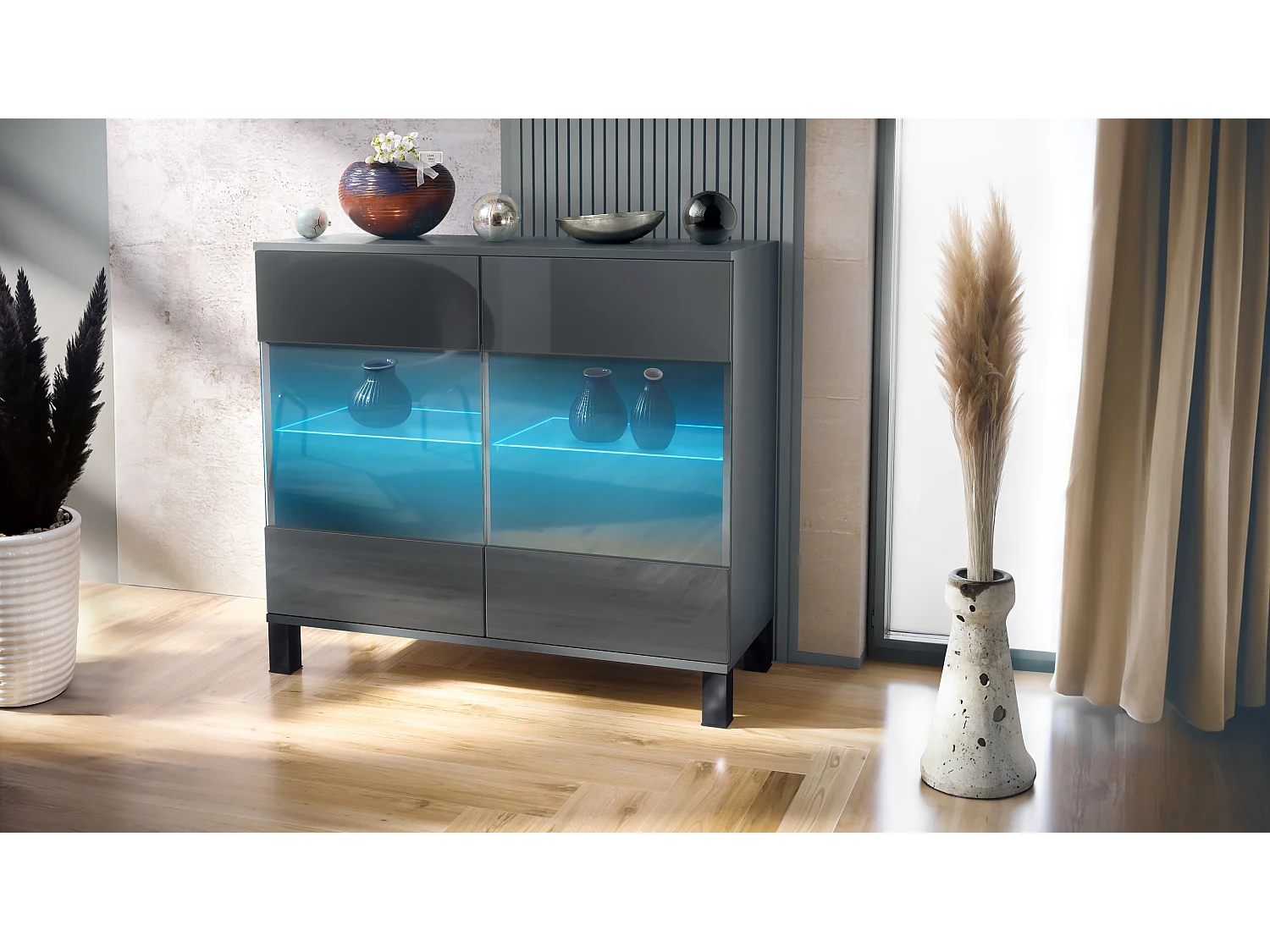 KOMMODE Bari Grau Hochglanz