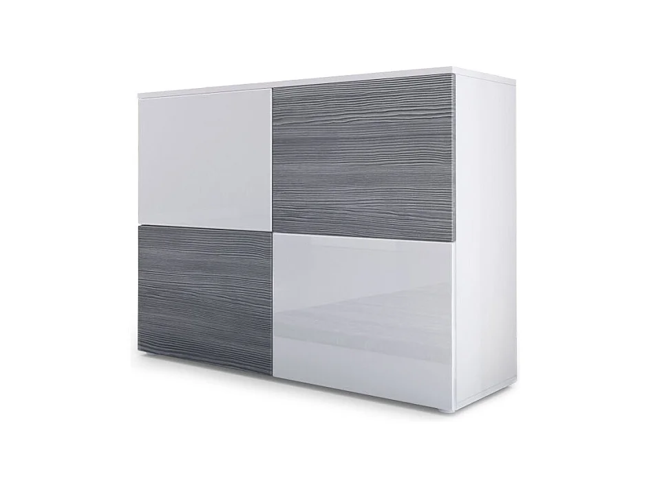 Buffet Rova, Commode avec 4 portes, Blanc mat/Blanc haute brillance/Avola-Anthracite (92 x 72 x 35 cm)