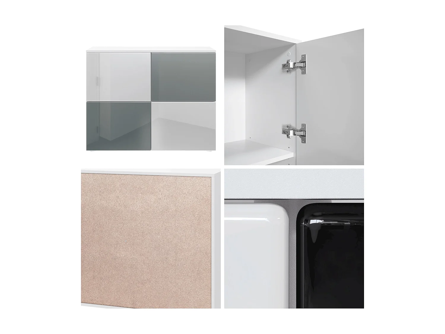 Madia  Rova, Mobile a 4 ante, Bianco opaco/Bianco lucido/Avola antracite (92 x 72 x 35 cm)