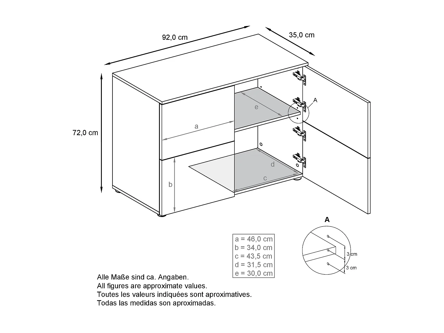 Madia  Rova, Mobile a 4 ante, Bianco opaco/Bianco lucido/Avola antracite (92 x 72 x 35 cm)
