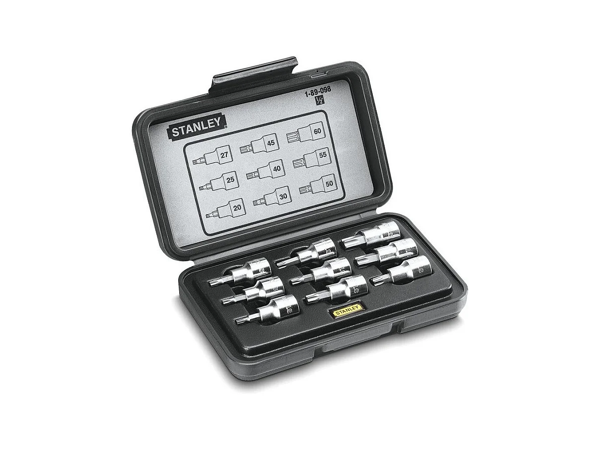 Coffret à Douilles - STANLEY - Jeu de 9 Douilles Torx - T20-T25-T27-T30-T40-T45-T50-T55-T60, 1-89-098