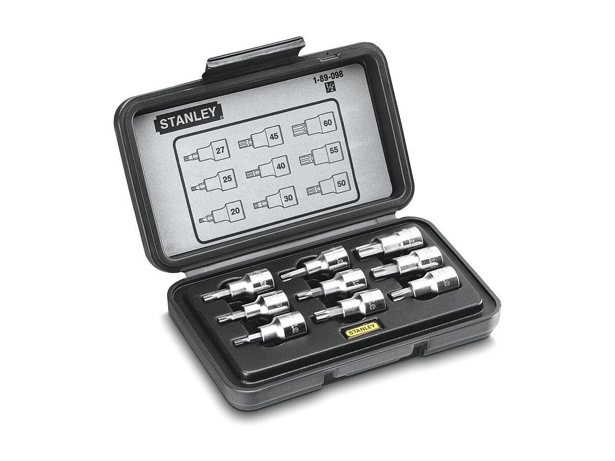 Coffret à Douilles - STANLEY - Jeu de 9 Douilles Torx - T20-T25-T27-T30-T40-T45-T50-T55-T60, 1-89-098
