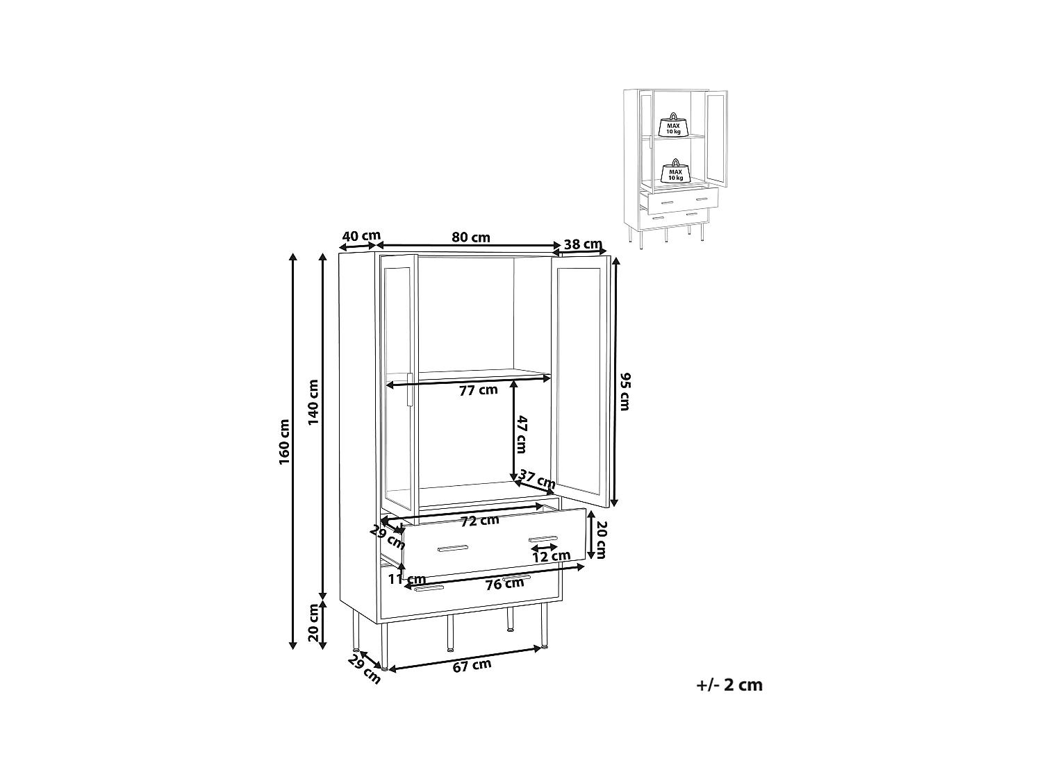 Vitrine en verre MILORA 80 cm Blanc