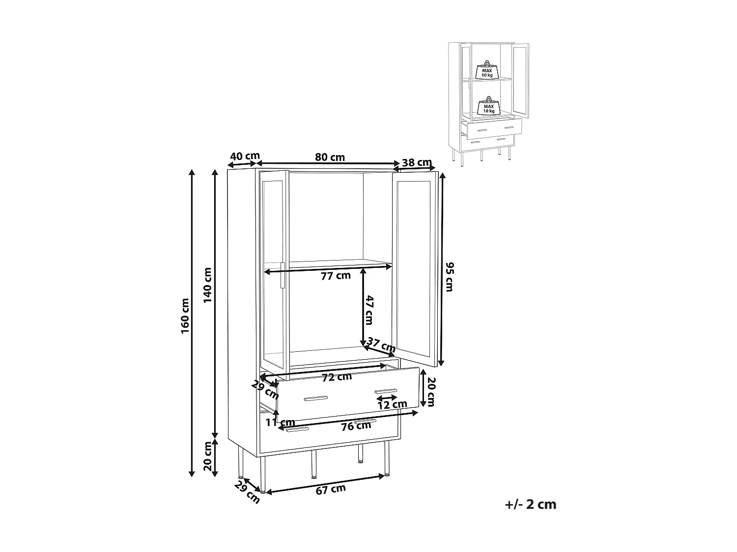 Vitrine en verre MILORA 80 cm Blanc