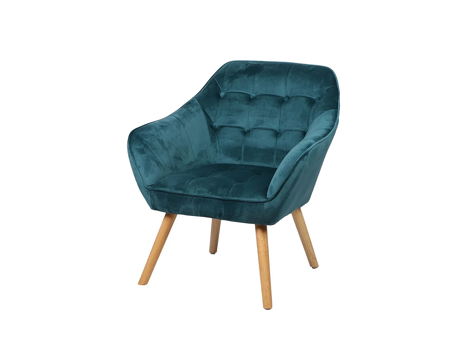 Fauteuil en velours bleu canard avec pieds en bois – 74x70xH85 cm, hauteur d'assise 43 cm – Collection VELUREA