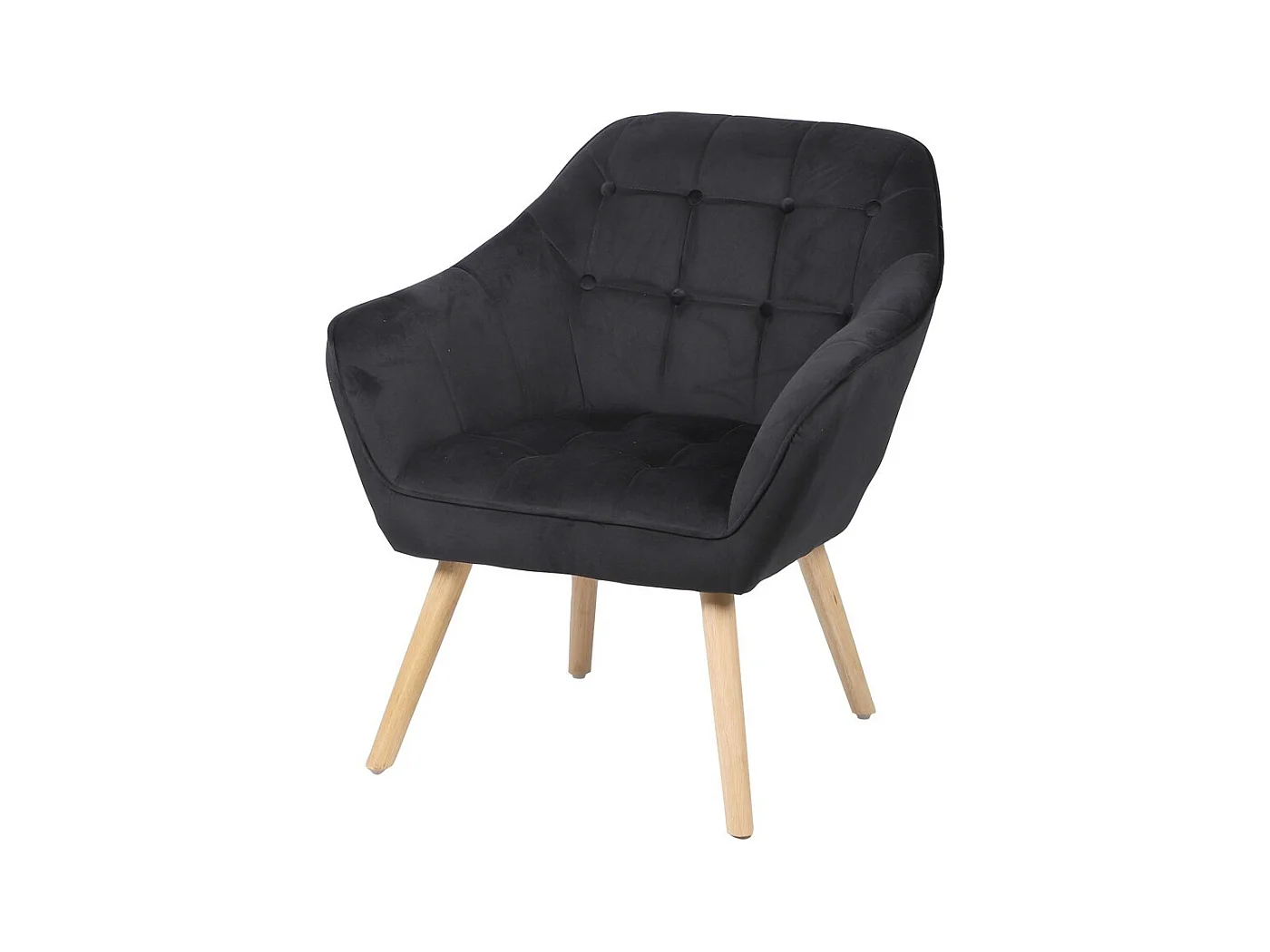 Fauteuil en velours noir avec pieds en bois – 74x70xH85 cm, hauteur d'assise 43 cm – Collection VELUREA