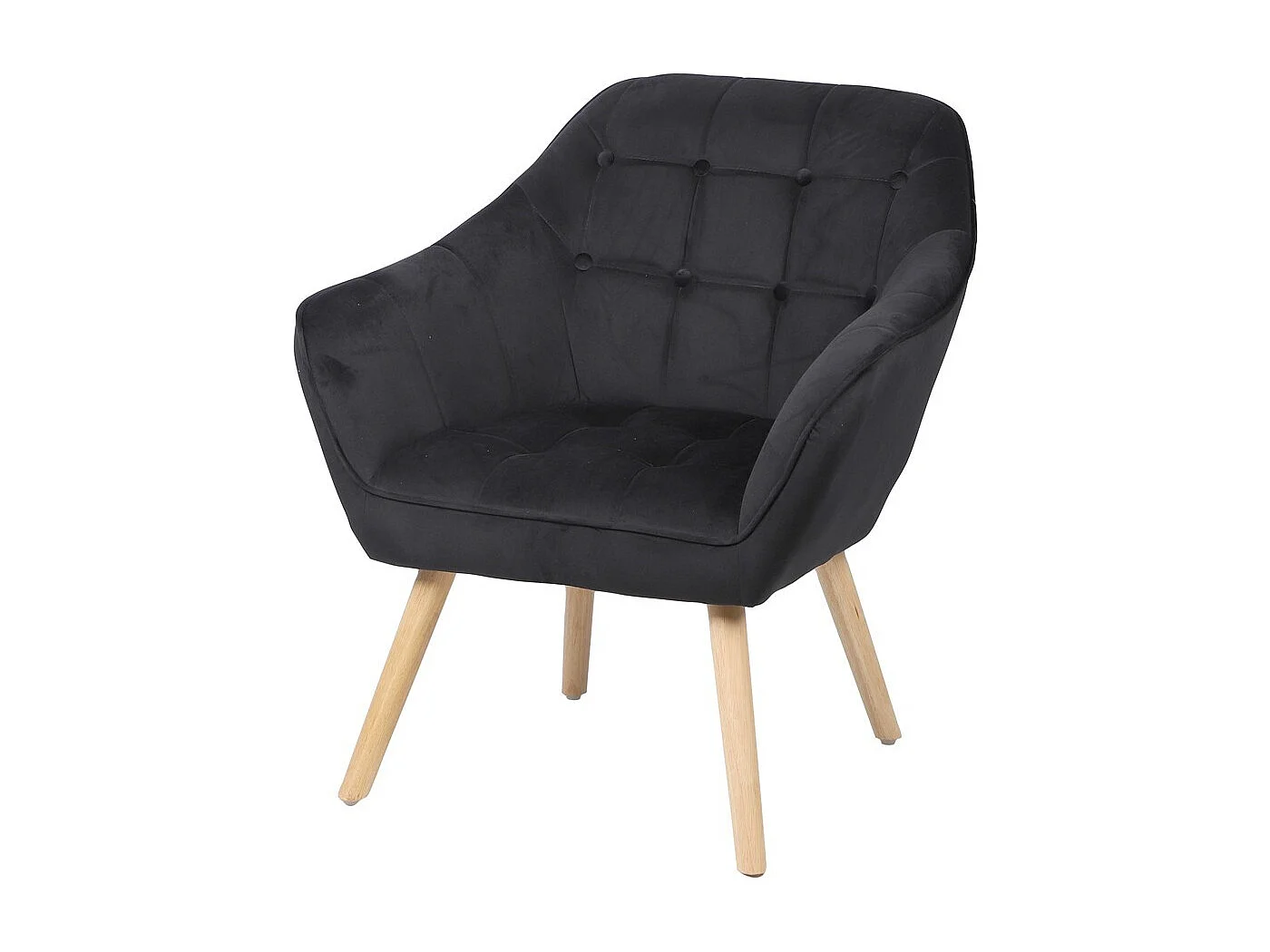 Fauteuil en velours noir avec pieds en bois – 74x70xH85 cm, hauteur d'assise 43 cm – Collection VELUREA