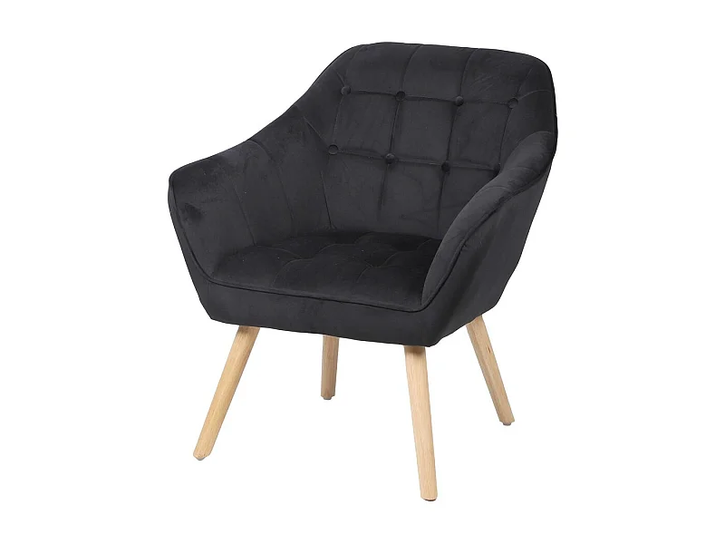 Fauteuil en velours noir avec pieds en bois – 74x70xH85 cm, hauteur d'assise 43 cm – Collection VELUREA