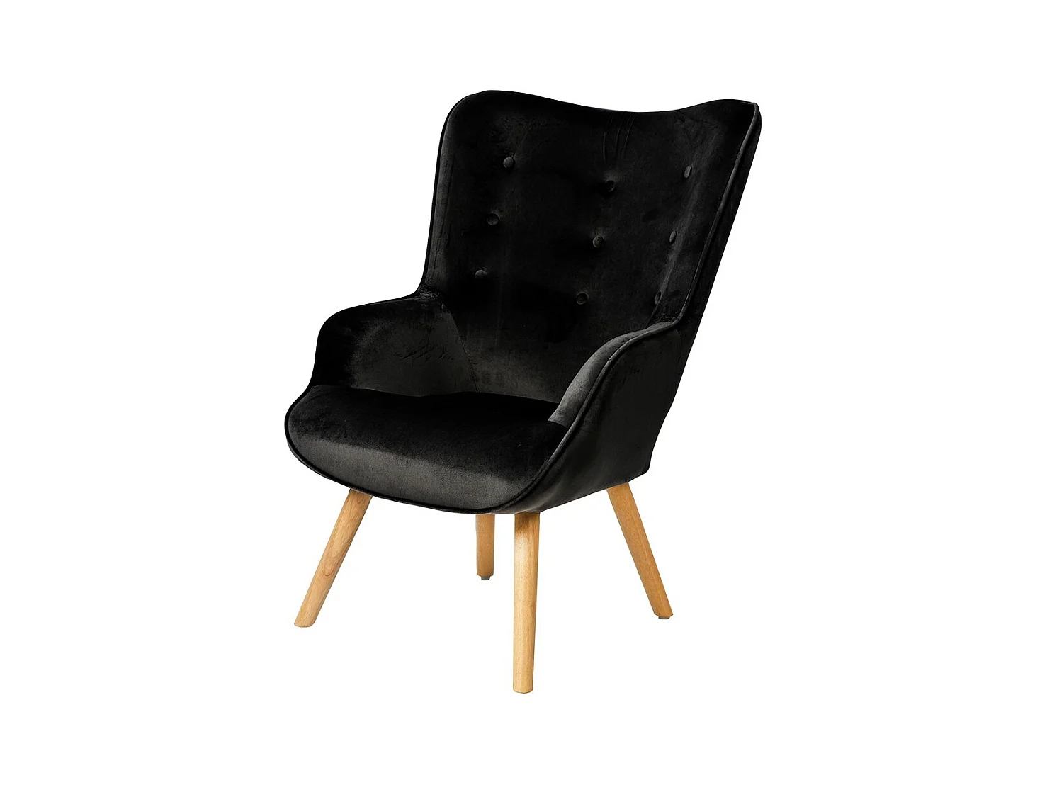Fauteuil de salon en velours noir avec pieds en bois collection ENJOY. Style scandinave