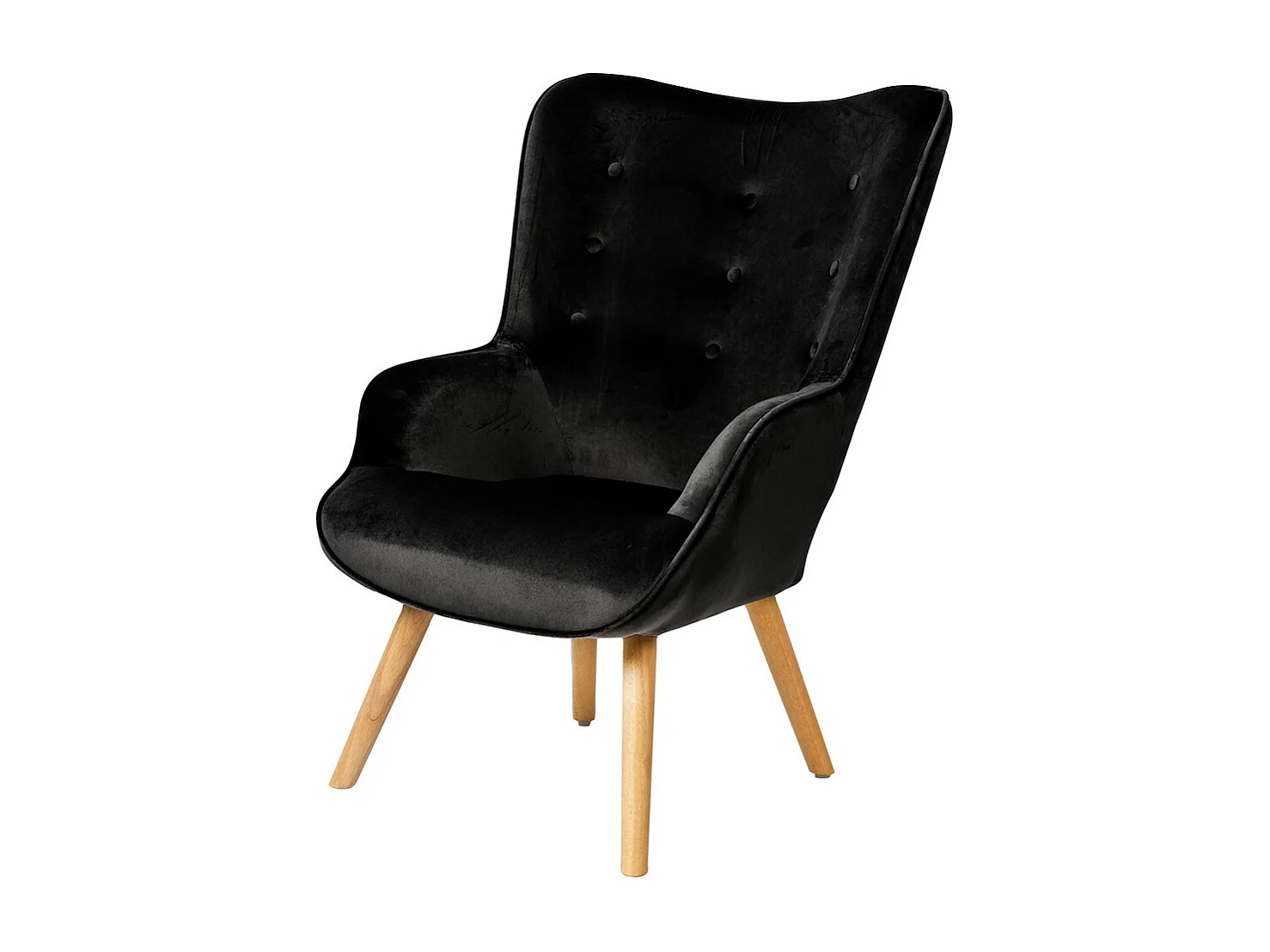 Fauteuil de salon en velours noir avec pieds en bois collection ENJOY. Style scandinave