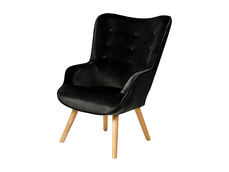 Fauteuil de salon en velours noir avec pieds en bois collection ENJOY. Style scandinave