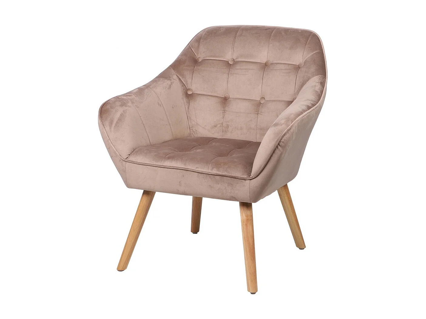 Fauteuil en velours beige avec pieds en bois – 74x70xH85 cm, hauteur d'assise 43 cm – Collection VELUREA