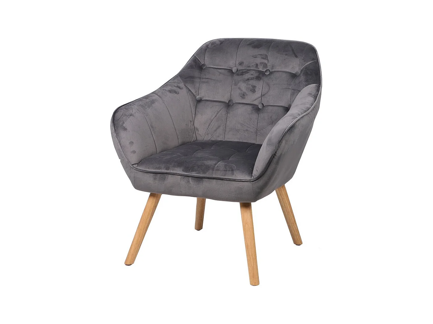 Fauteuil en velours gris avec pieds en bois – 74x70xH85 cm, hauteur d'assise 43 cm – Collection VELUREA