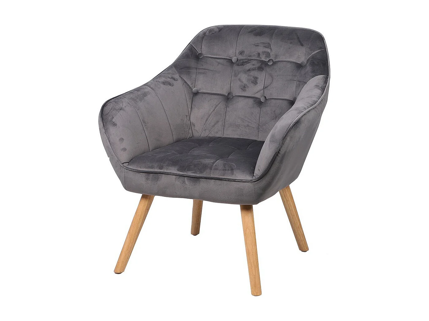 Fauteuil en velours gris avec pieds en bois – 74x70xH85 cm, hauteur d'assise 43 cm – Collection VELUREA