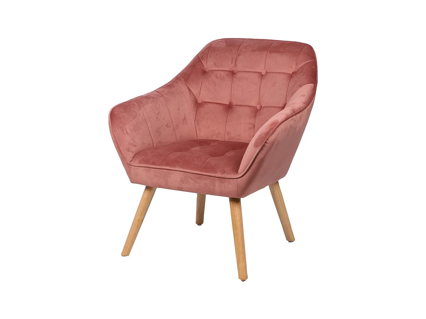 Fauteuil en velours rose avec pieds en bois – 74x70xH85 cm, hauteur d'assise 43 cm – Collection VELUREA
