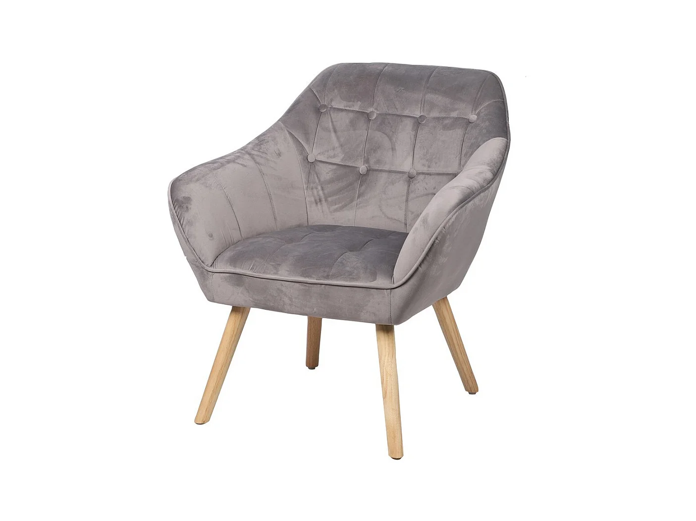 Fauteuil en velours gris clair avec pieds en bois – 74x70xH85 cm, hauteur d'assise 43 cm – Collection VELUREA