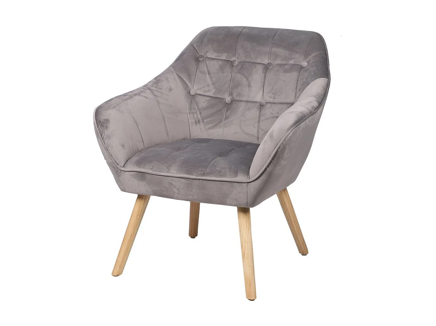 Fauteuil en velours gris clair avec pieds en bois – 74x70xH85 cm, hauteur d'assise 43 cm – Collection VELUREA