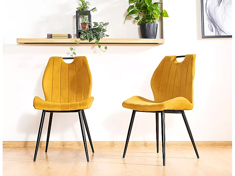 Sedia Arco Velluto/Rivestimento in Tessuto Metallico/Nero e Giallo