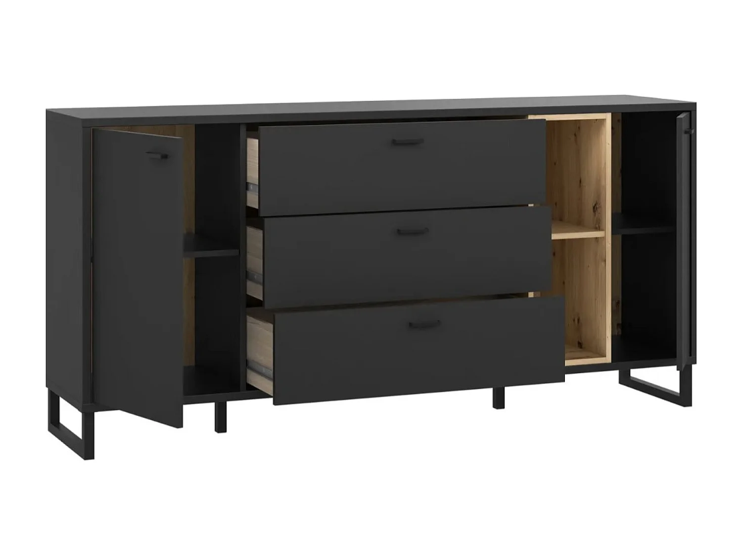 Sideboard Dezima/Schubladen/Schwarz&Braun