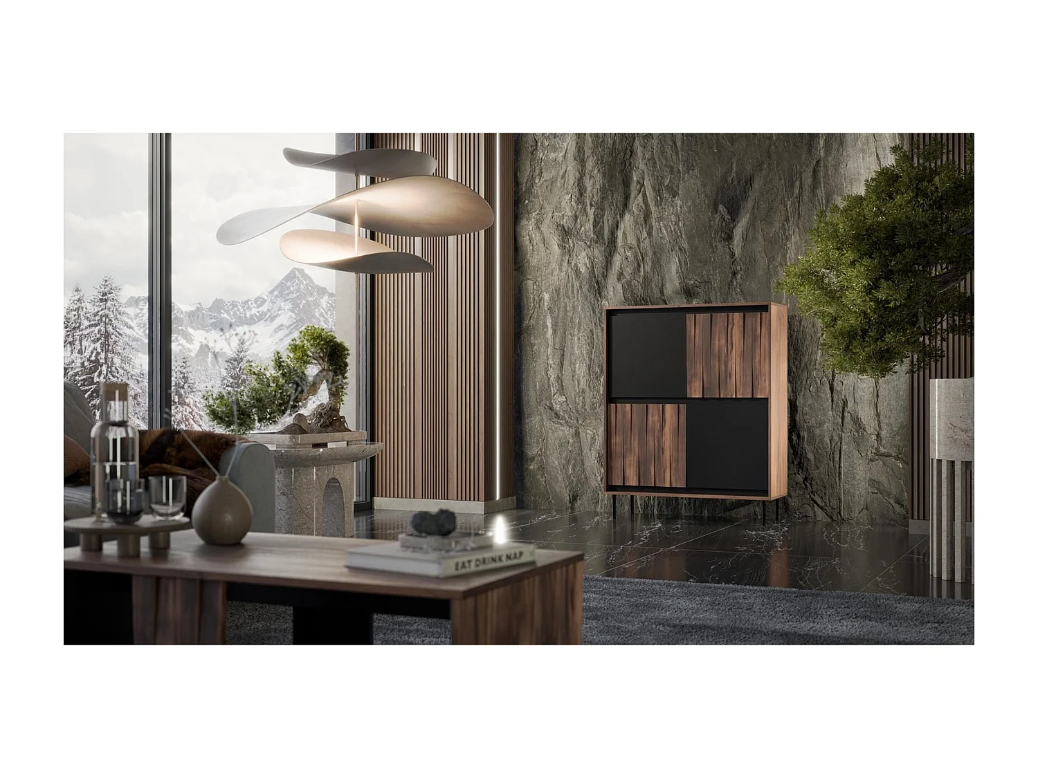 Highboard Swing/Drehtüren/Braun&Schwarz