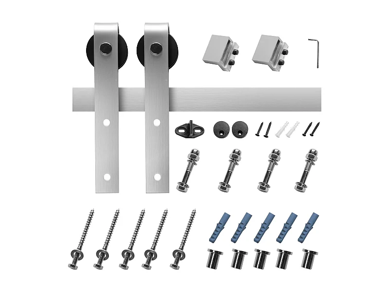 Porta Scorrevole SucceBuy Kit Ferramenta per Porta Scorrevole Singola da 1,5 m, Finitura Argento
