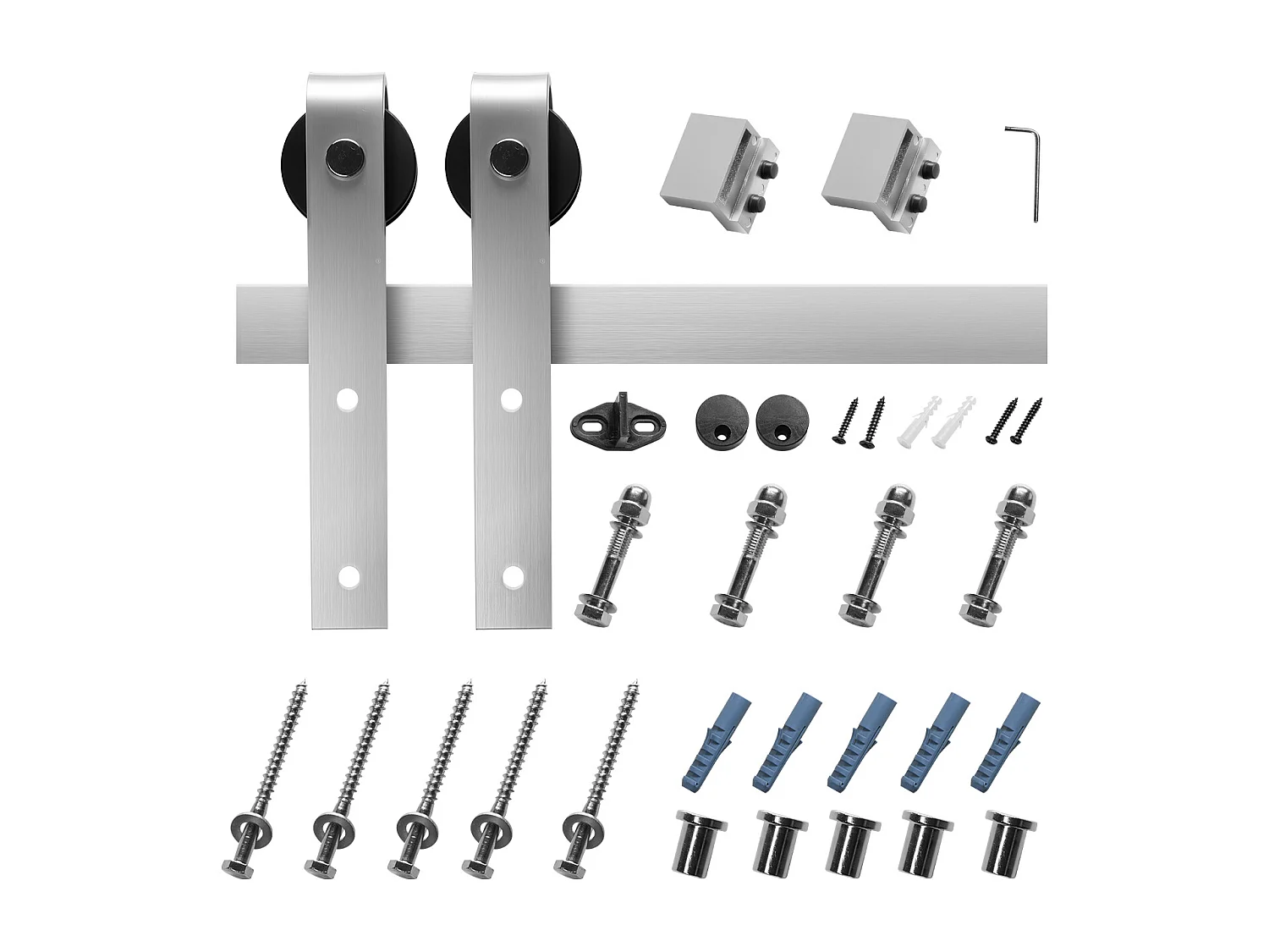 Porte Coulissante SucceBuy Kit de Quincaillerie pour Porte de Grange Coulissante Simple de 1,5 m, Finition Argentée