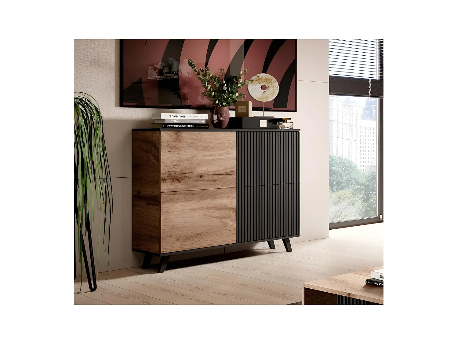 Highboard Swing H/Drehtüren/braun/Schwarz&Braun