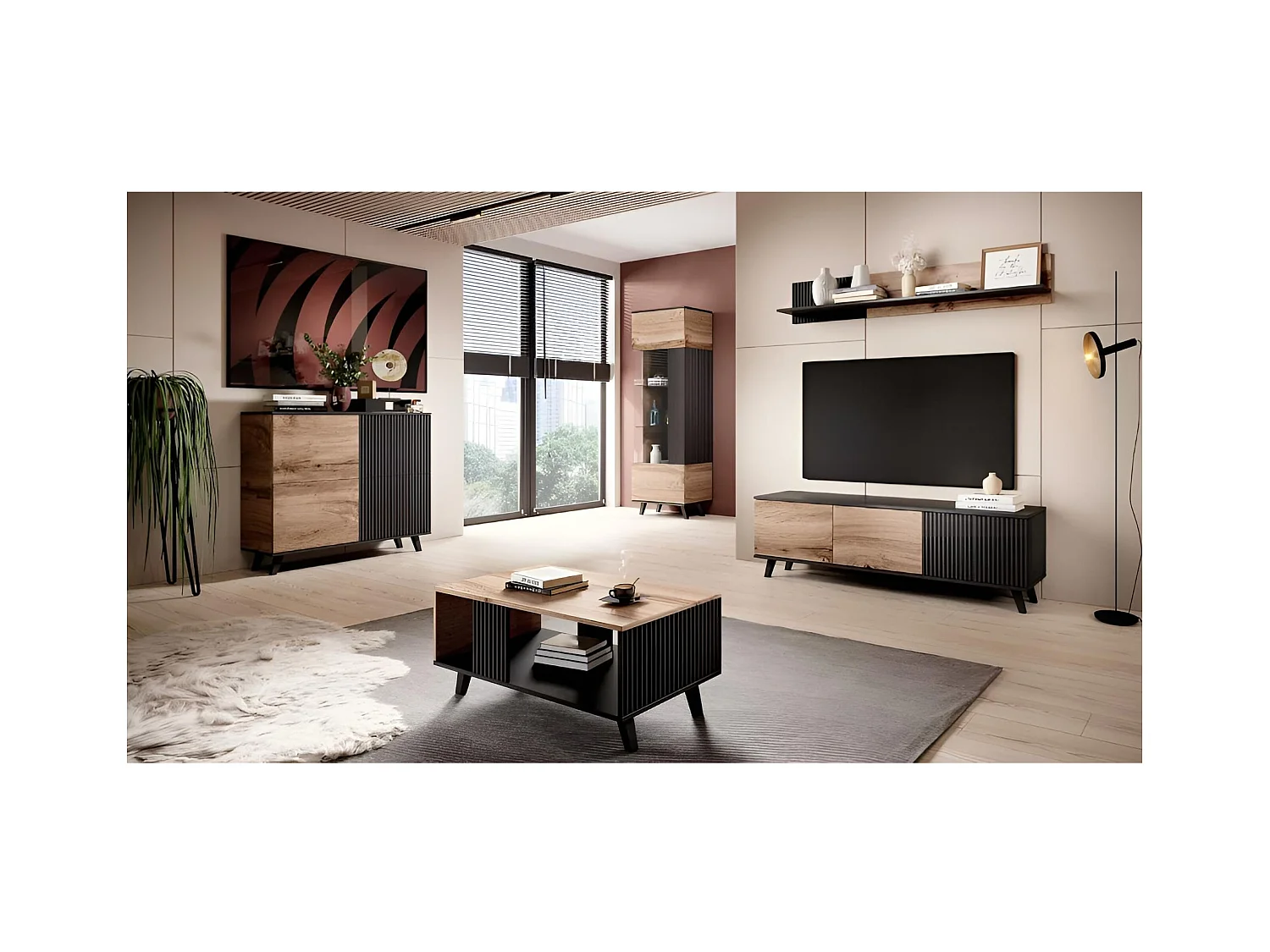 Highboard Swing H/Drehtüren/braun/Schwarz&Braun
