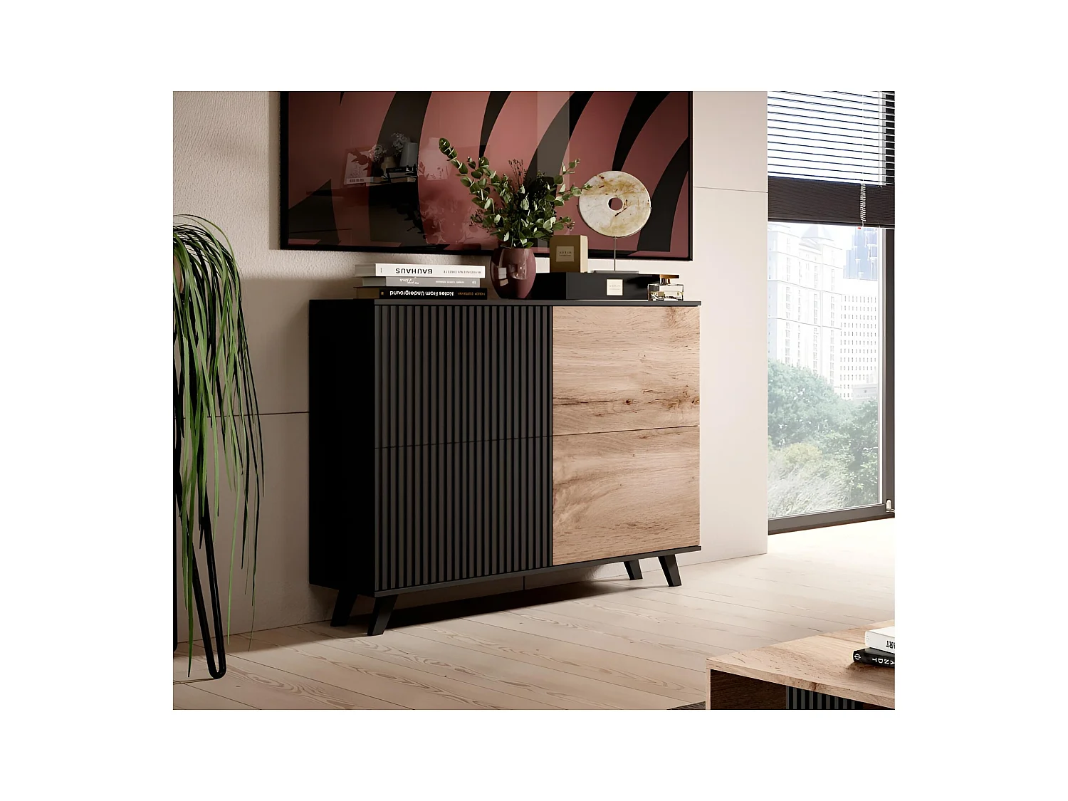 Highboard Swing H/Drehtüren/braun/Schwarz&Braun