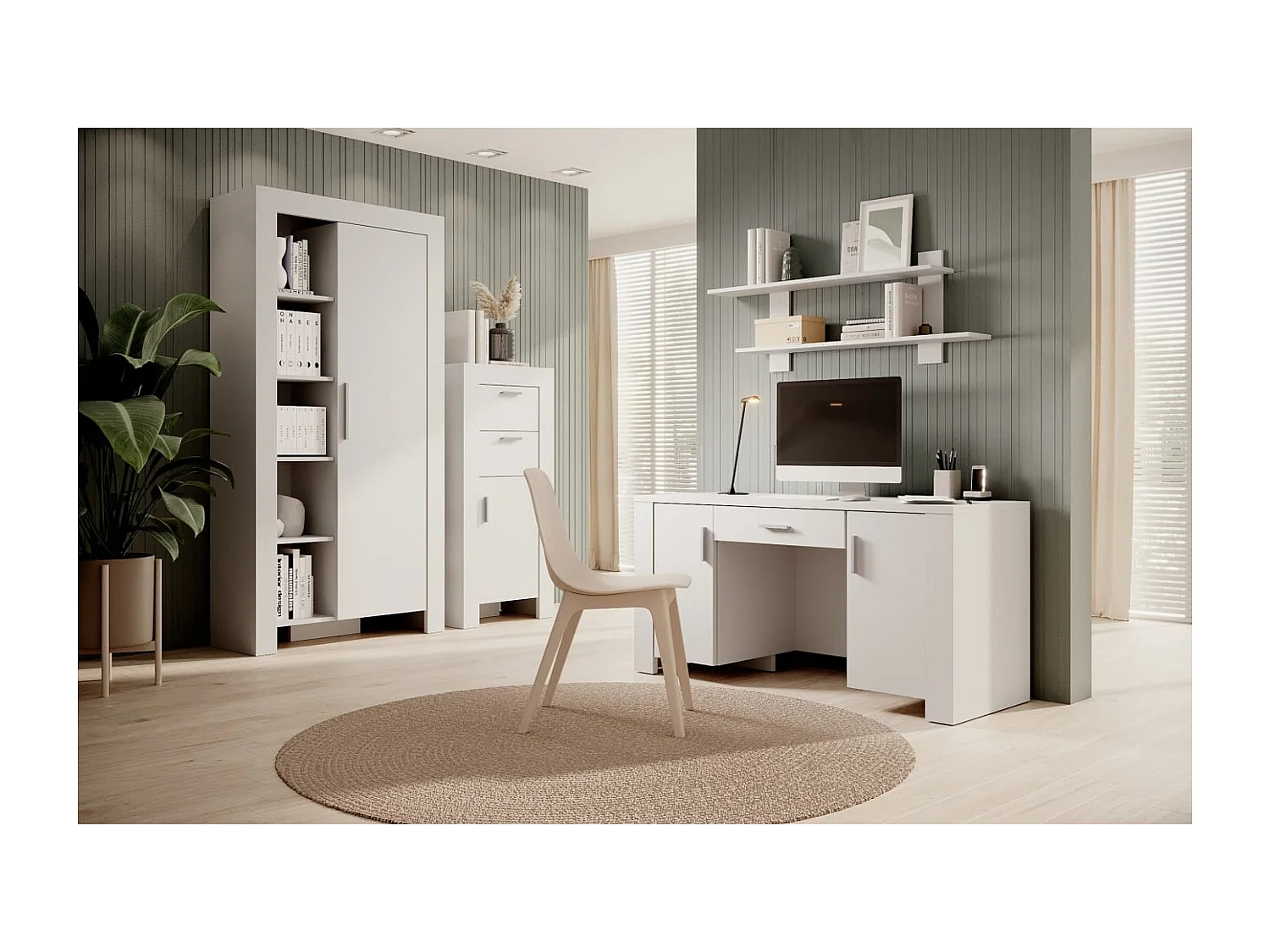 Highboard Kasiro/Portes battantes et tiroirs/blanc