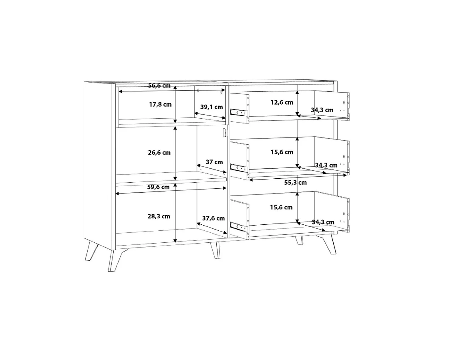 Sideboard Dorina/Schubladen/Braun&Grau