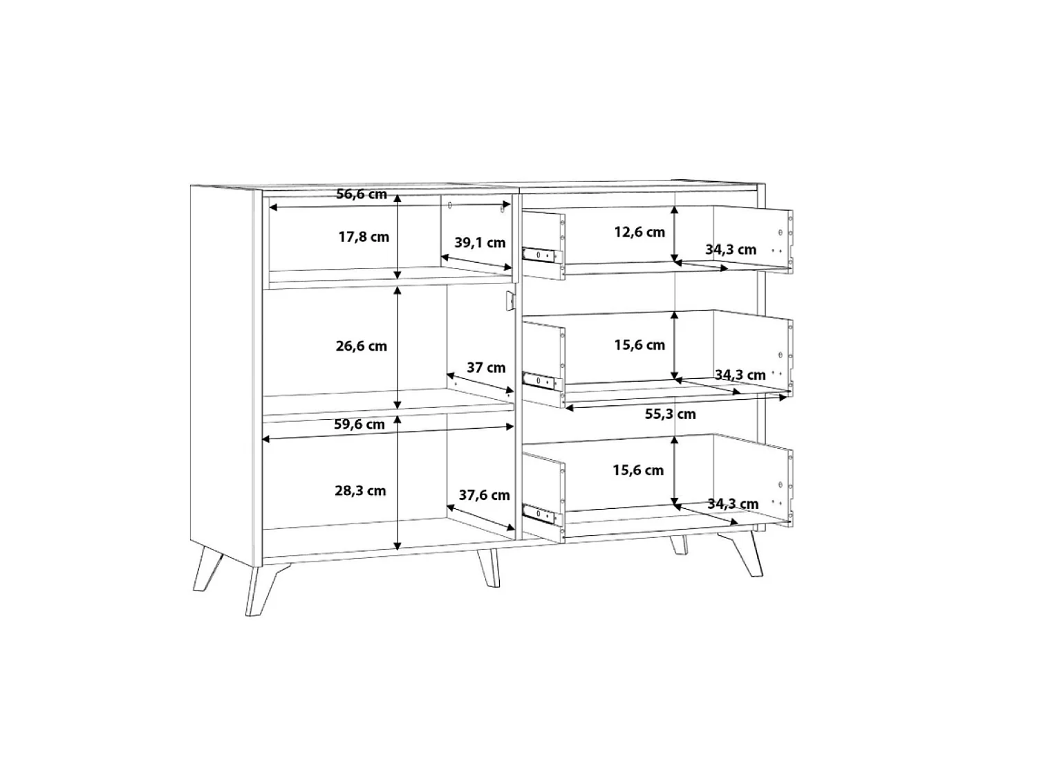 Sideboard Dorina/Schubladen/Braun&Grau