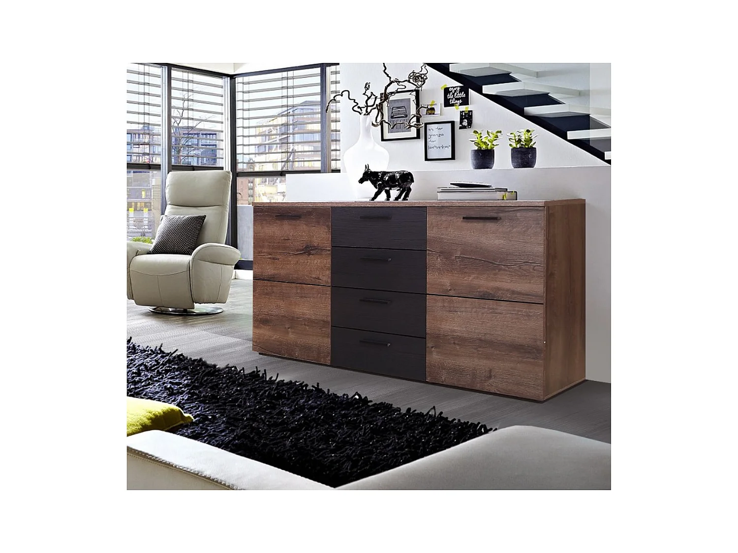 Sideboard Durango/Schubladen/braun/Schwarz&Braun