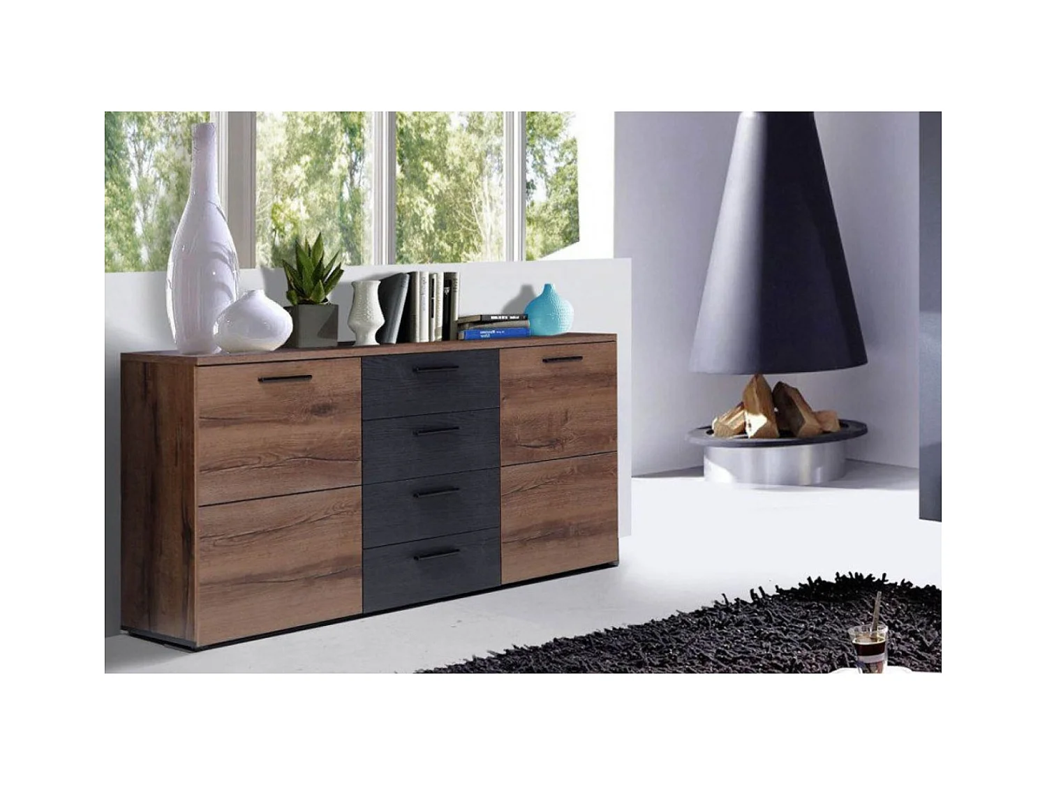Sideboard Durango/Schubladen/braun/Schwarz&Braun