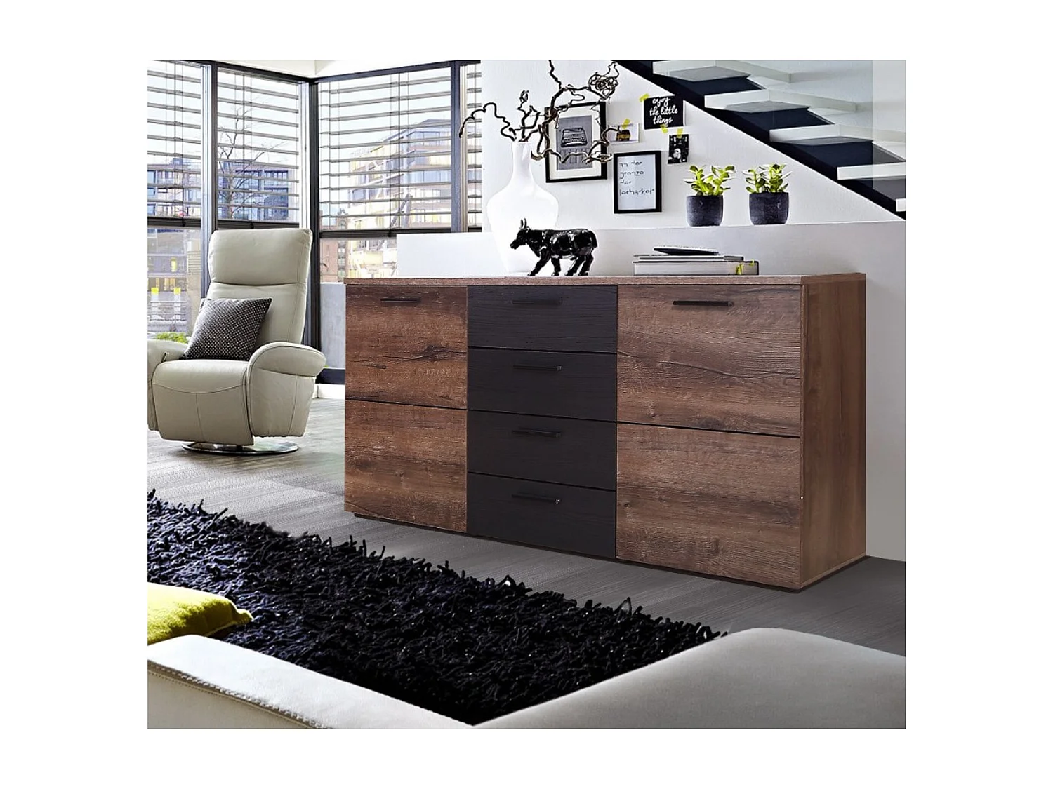 Sideboard Durango/Schubladen/braun/Schwarz&Braun