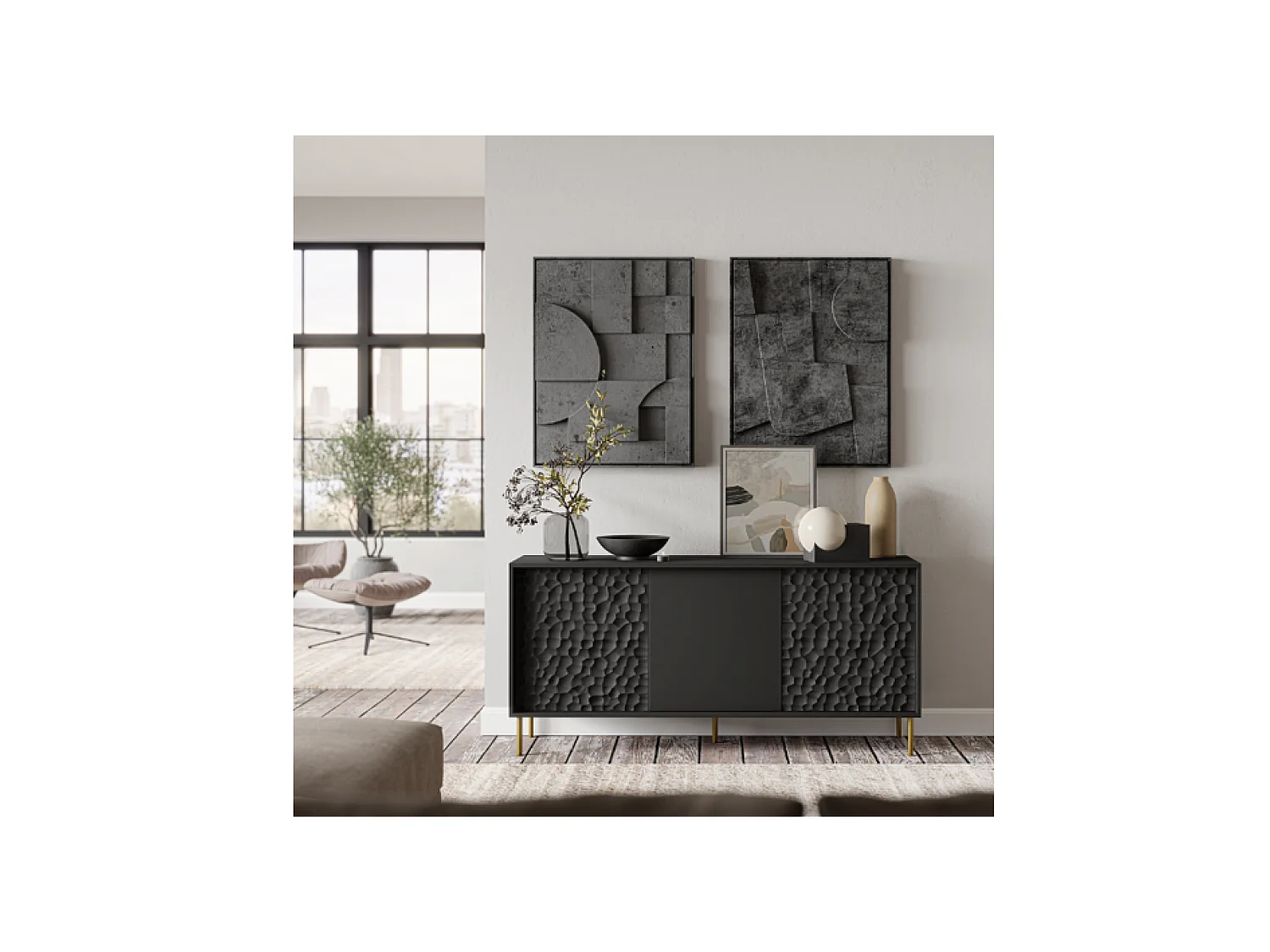 Sideboard Bulet/Drehtüren/Schwarz