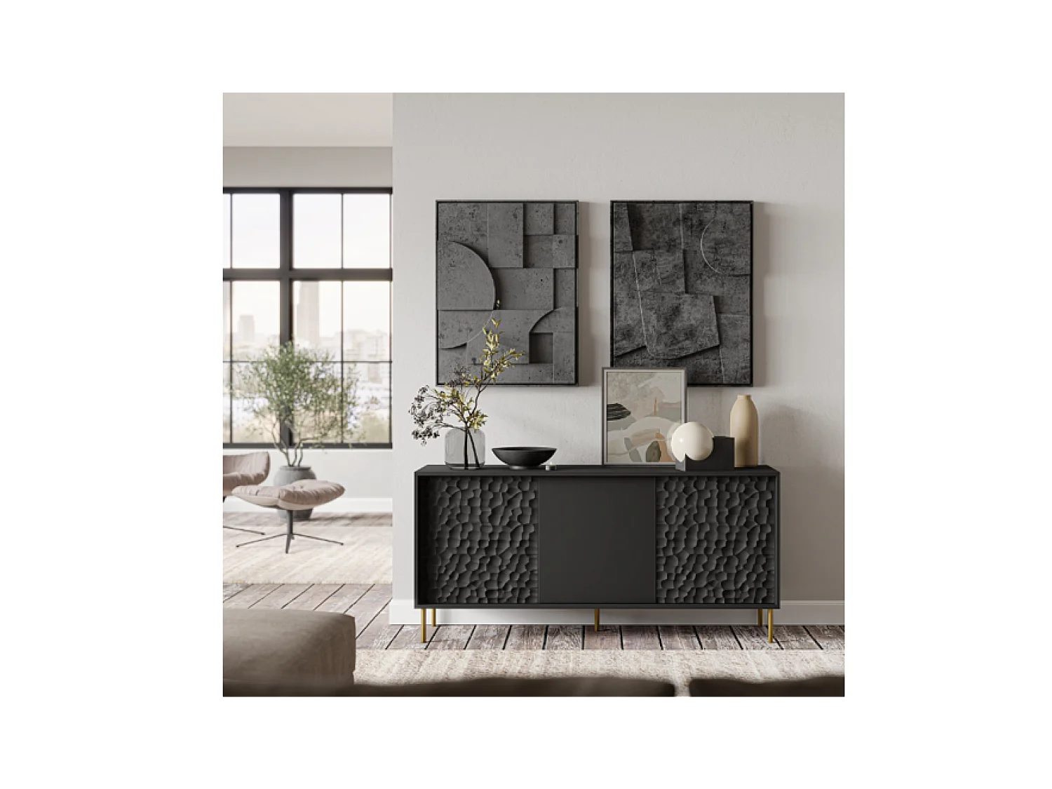 Sideboard Bulet/Drehtüren/Schwarz