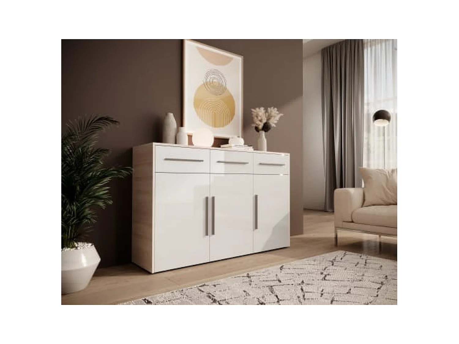 Sideboard Elaria/Drehtüren&Schubladen/Weiss&Braun