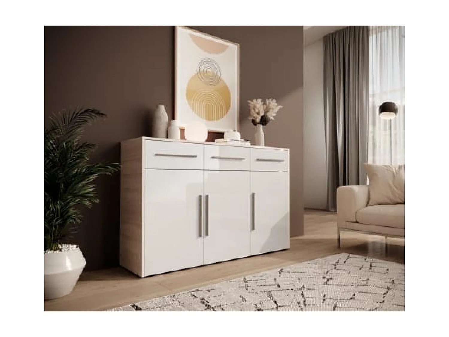 Madia Elaria/Ante a battente e cassetti/bianco&marrone