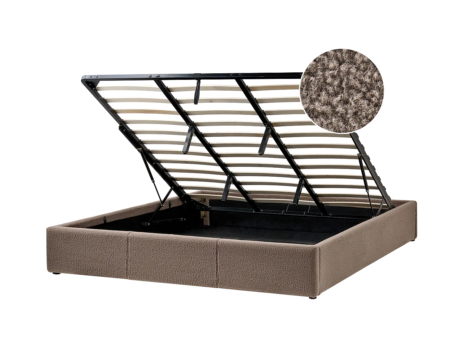 Lit ottoman sans tête de lit Bouclé DINAN 180 x 200 cm Taupe