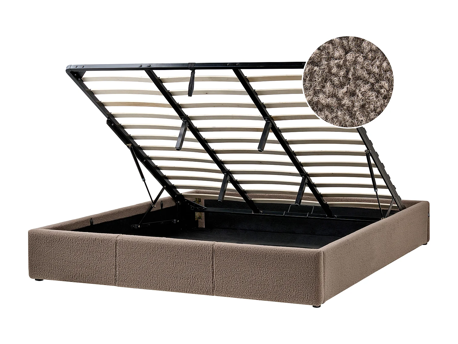 Lit ottoman sans tête de lit Bouclé DINAN 180 x 200 cm Taupe