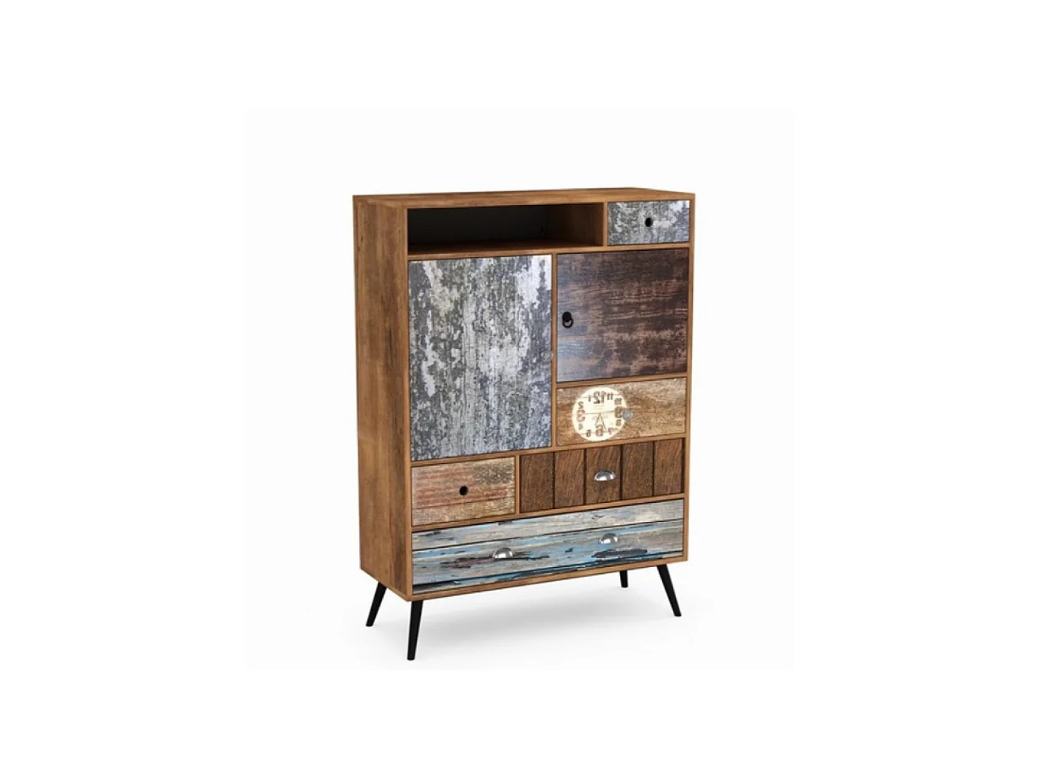 Highboard Mezzo/Portes battantes et tiroirs/brun