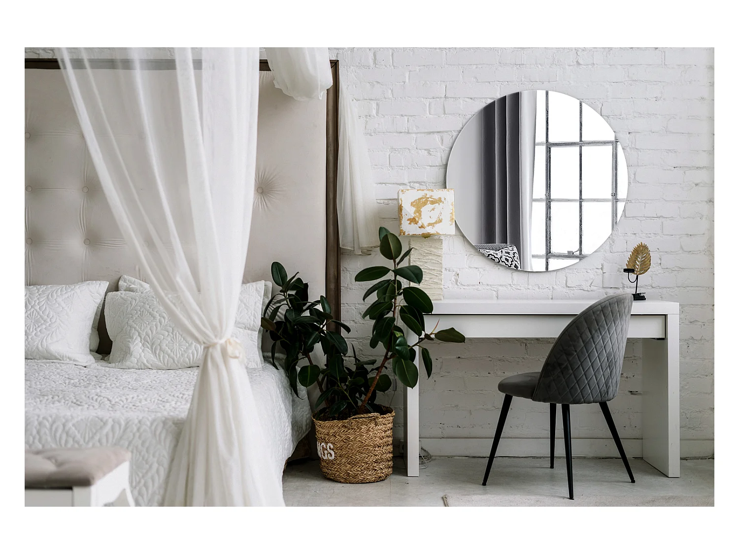 Miroir Ornemental Rond à Fixer au Mur pour Salon 60cm