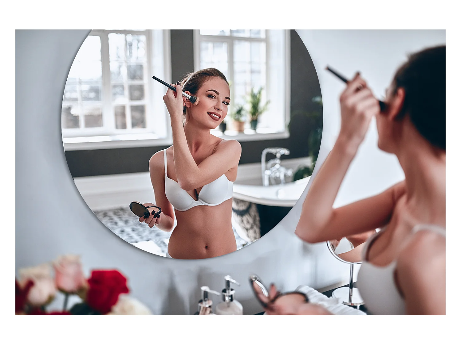 Miroir Ornemental Rond à Fixer au Mur pour Salon 60cm