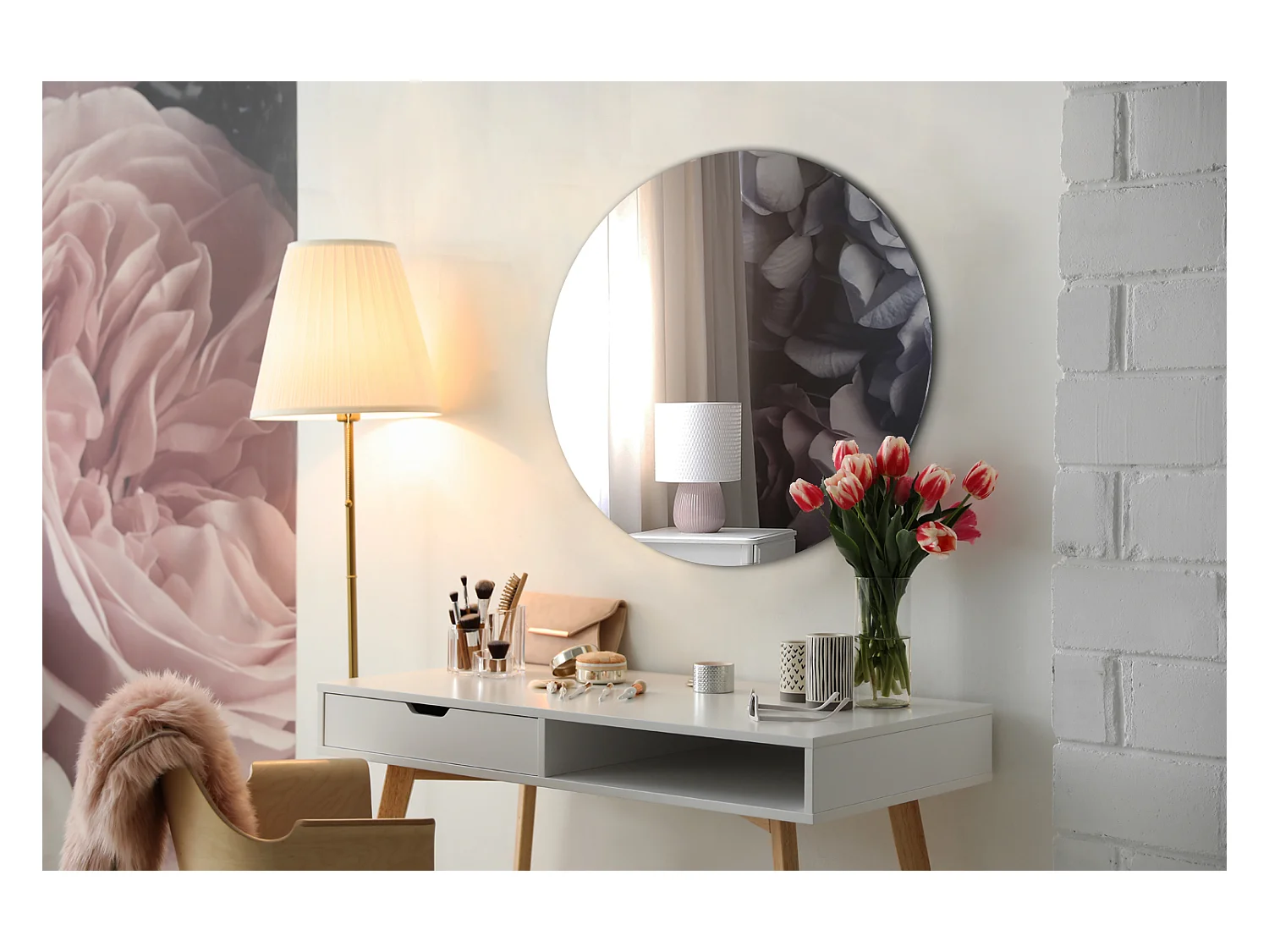 Miroir Ornemental Rond à Fixer au Mur pour Salon 60cm