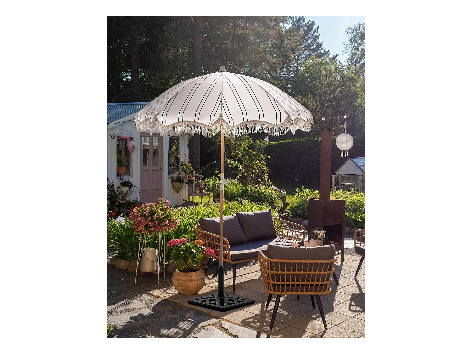 Parasol de jardin 155 cm MONDELLO Blanc/noir