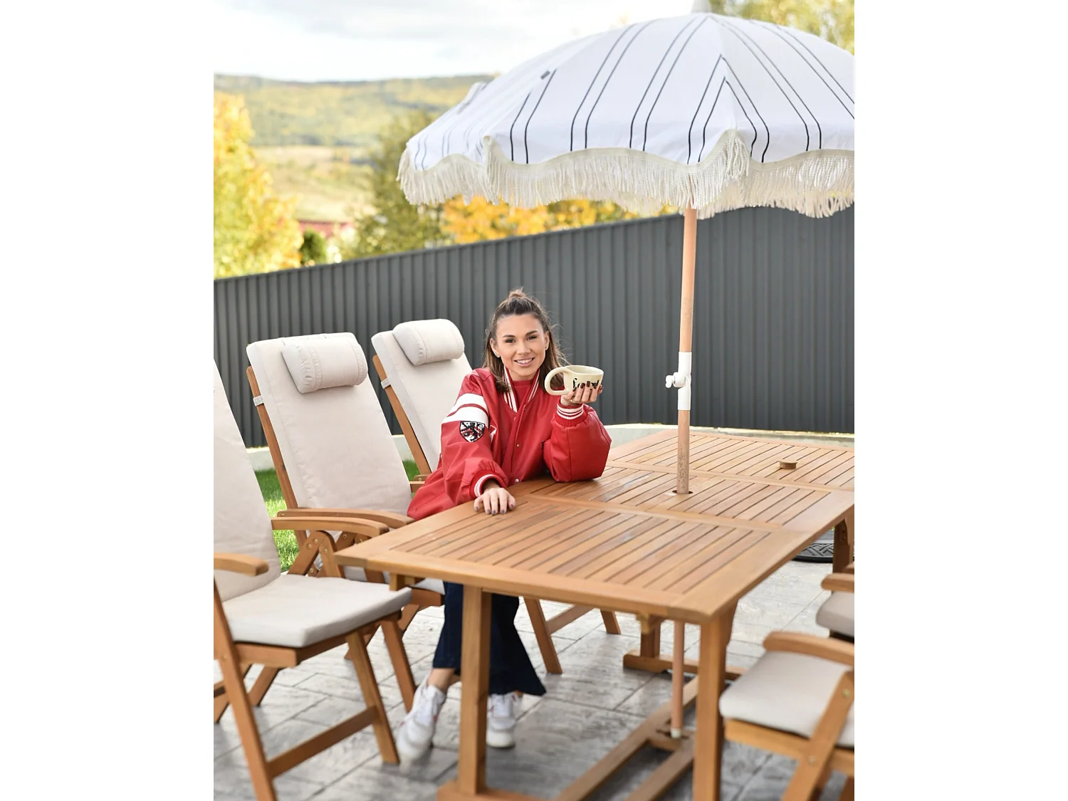 Parasol de jardin 155 cm MONDELLO Blanc/noir