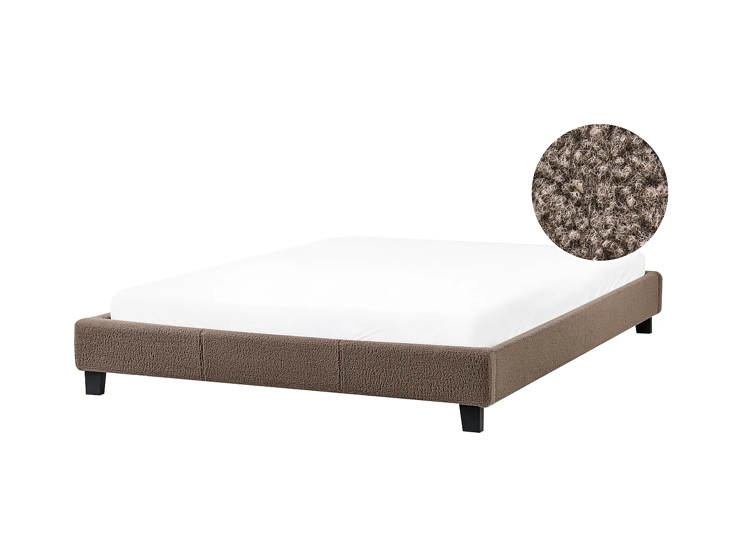 Lit sans tête de lit Bouclé ROANNE 160 x 200 cm Taupe