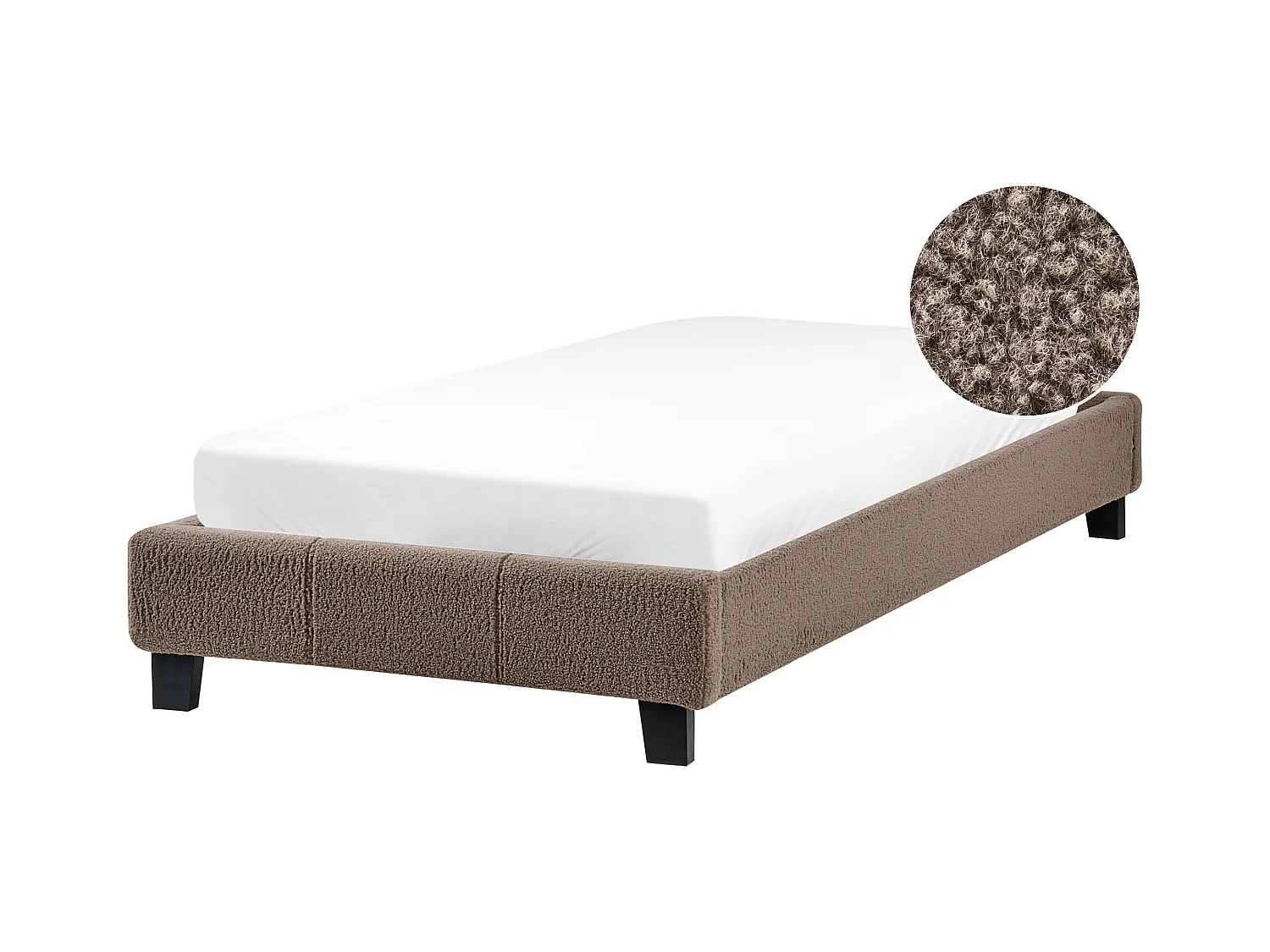 Lit sans tête de lit Bouclé ROANNE 90 x 200 cm Taupe