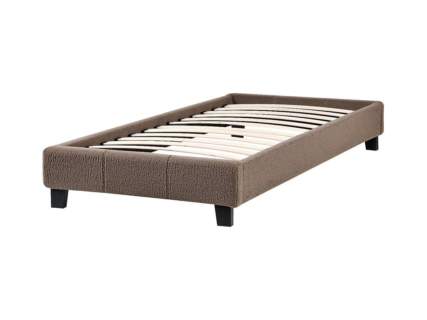 Lit sans tête de lit Bouclé ROANNE 90 x 200 cm Taupe